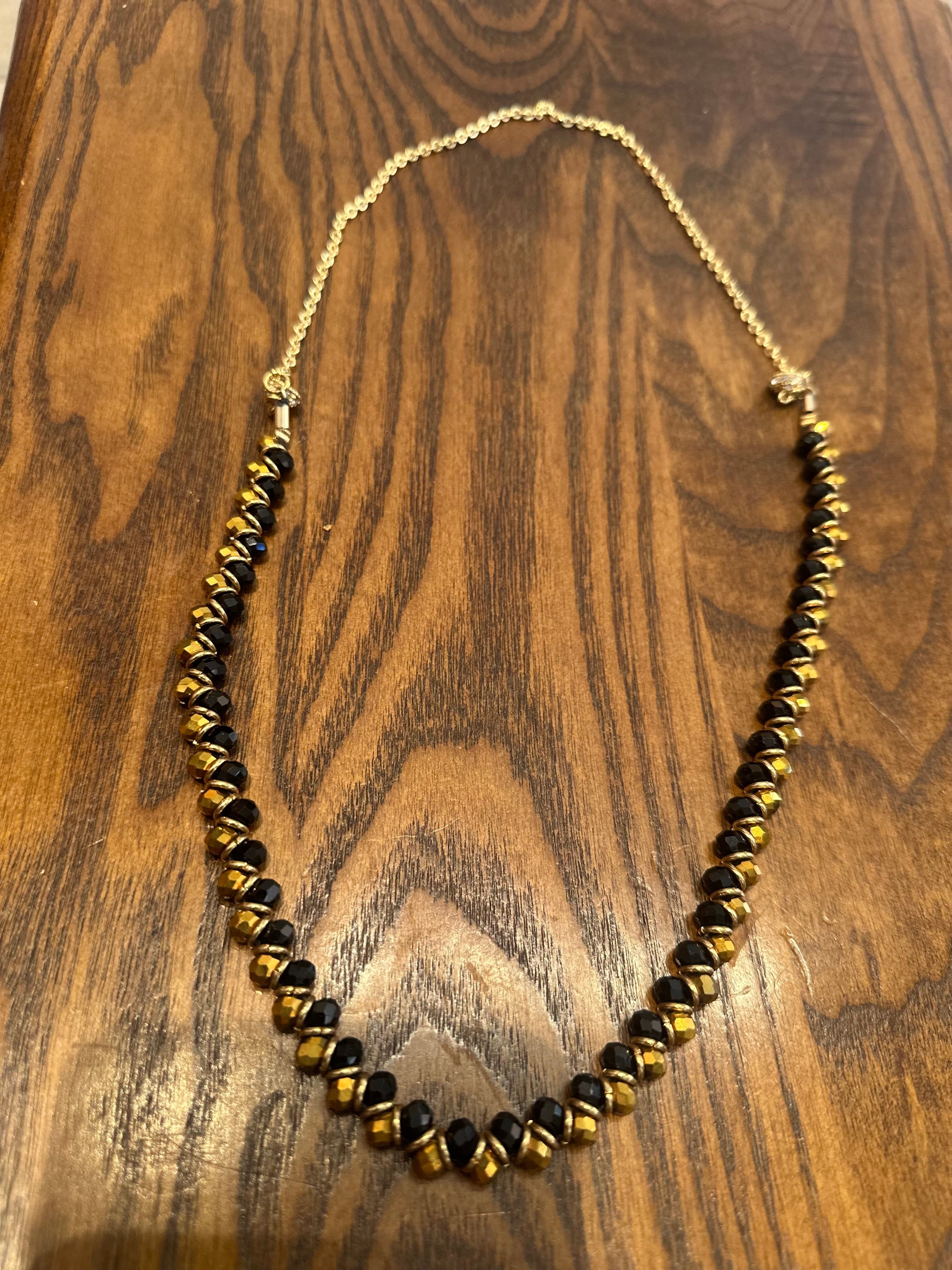 The Midnight Sun – Black & Gold Beaded Necklace