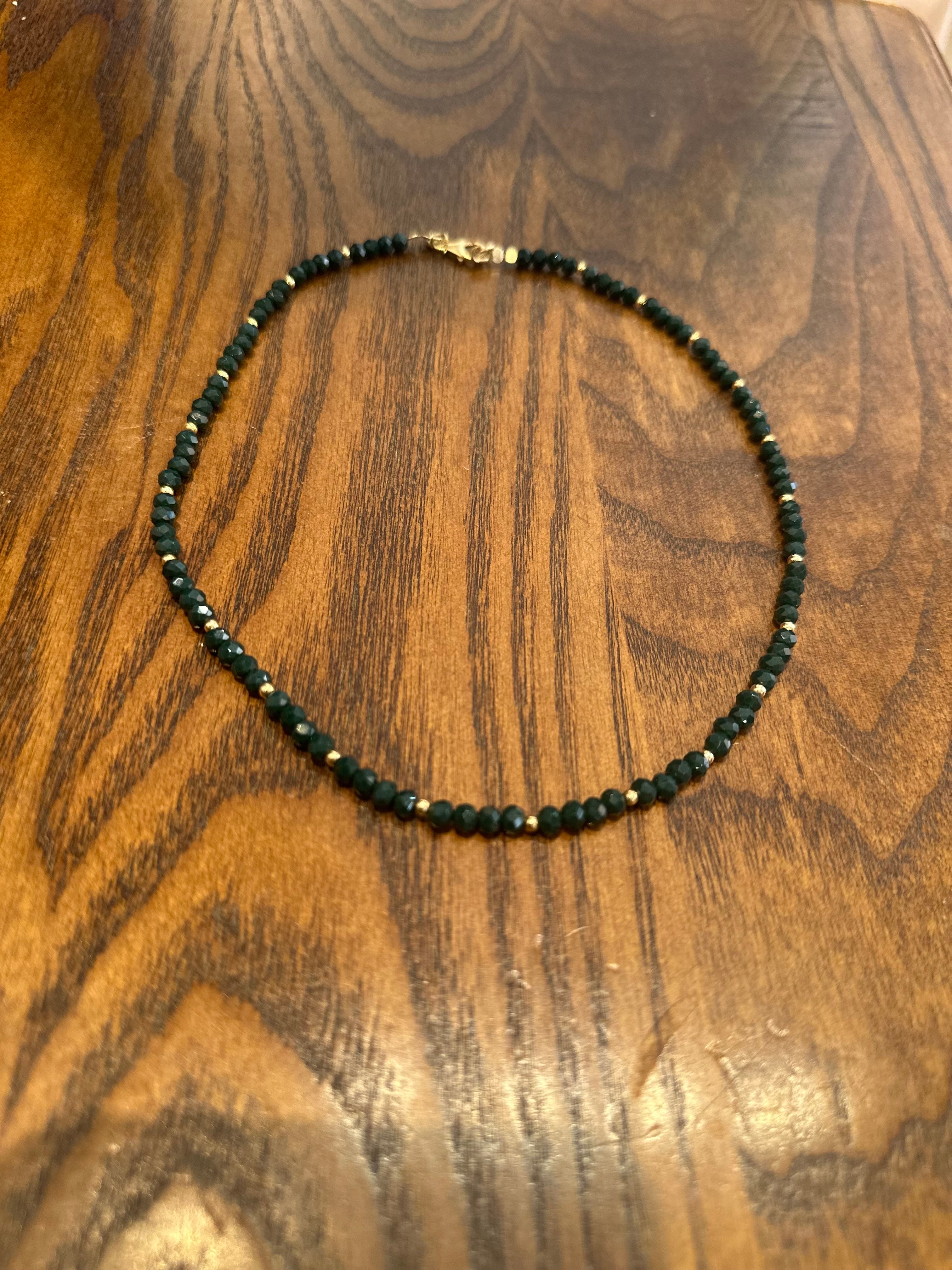 The Deep Tide – Dark Green & Gold Beaded Necklace